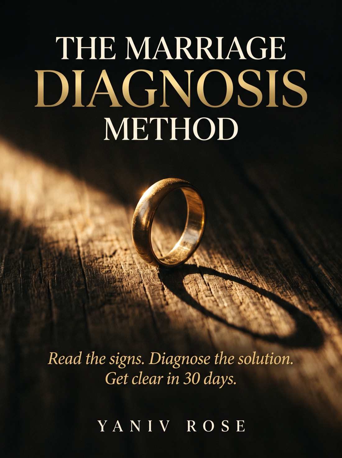 The Marriage Diagnosis Method by Yaniv Rose. Read the signs, diagnose the solution, get clear in 30 days. Book cover.